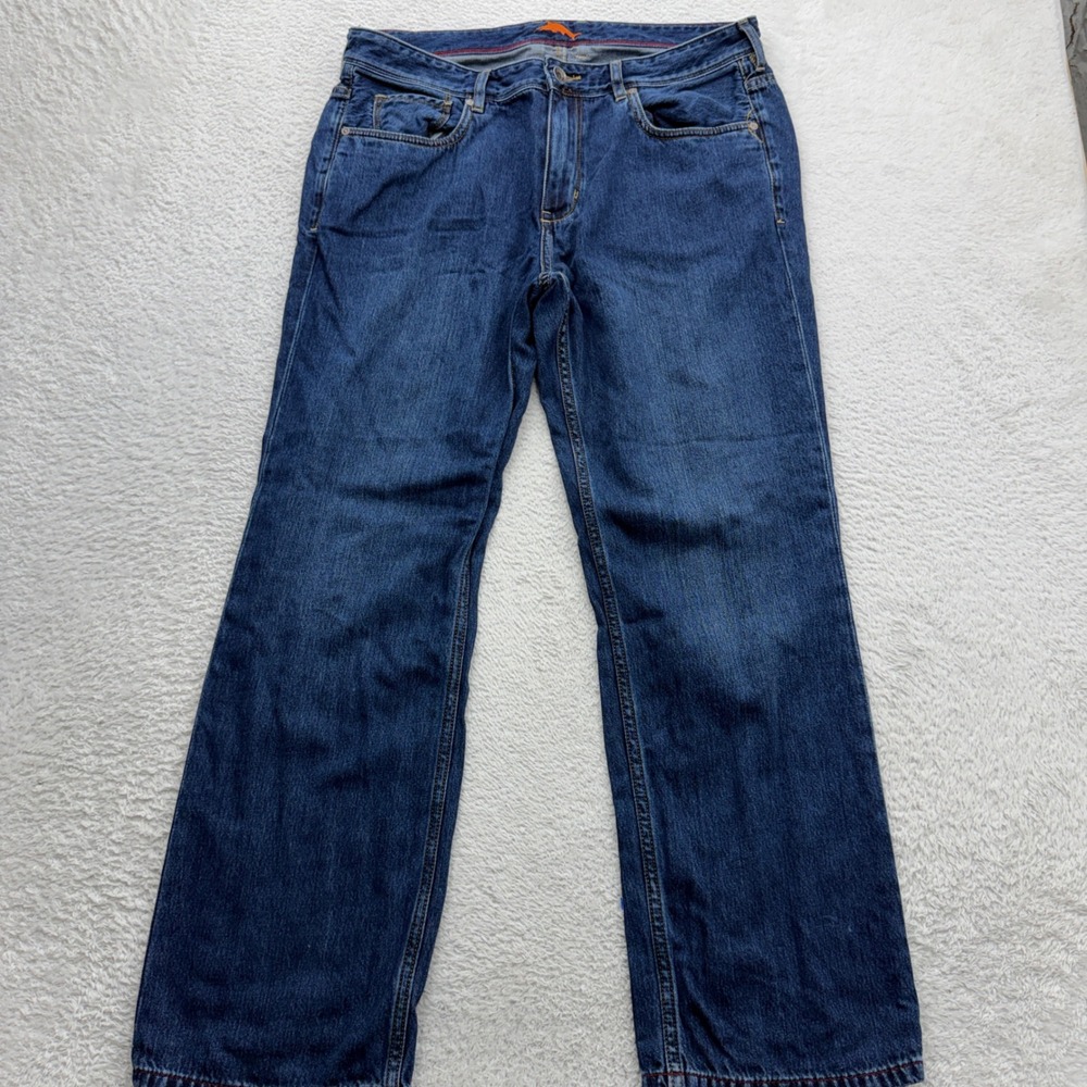 Tommy Bahama Mens 36x30 Relaxed Straight Leg Jeans Dark Wash Cotton Tencel Blue